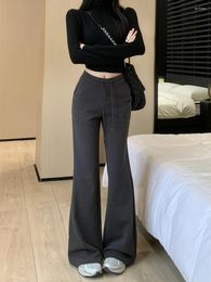 Women's Pants American Style Sports Drawstring Straight Leg Casual For Spring High Waisted Slimming Micro Flared Dark