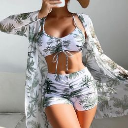 Summer Print Swimsuits Tankini Sets Female Swimwear Push Up For Beach Wear Three-Piece Bathing Suits Pool Womens Swimming Suit 240315