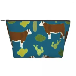 Cosmetic Bags Hereford Cow Fabric Cattle Trapezoidal Portable Makeup Daily Storage Bag Case For Travel Toiletry Jewellery