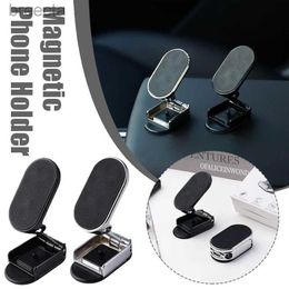 Cell Phone Mounts Holders Metal Magnetic Car Phone Holder 360 Rotation Folding Magnet Mount Mobile Cell Phone Stand GPS Navigation Bracket 240322