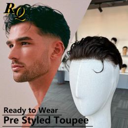 Toupees Toupees Thin Skin V Looped Toupee Pre Cut Styled Hair Men Human Hair Replacement System 3 Colour Hair Piece Protesis Hombre Male