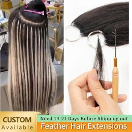 Weaves Weaves Micro Feather Hair Natural Human Hair Straight Hand Knitting NonRemy 16"24" Inch 40 Strands Hair Salon Supplies