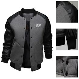 Custom Your Pu Leather Sleeve Mens Patchwork Baseball Jacket Winter Autumn Male Outdoor Coat Streetwear 240309