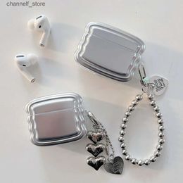 Earphone Accessories For Airpods 1 2 Pro Pro2 Earphone Case Cute Plating Silver Wave Frame Heart Pendant Bracelet Shell For Airpods 3 Soft TPU CoverY240322