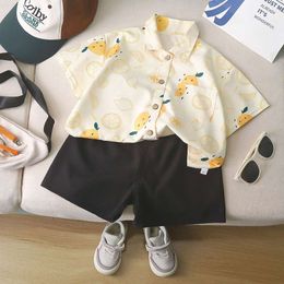 2024 Children's Summer Thin Baby Dopamine Beach Top Short Sleeved Lemon Yellow Boys Loose Shirt