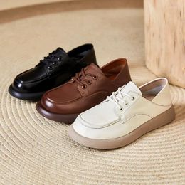 Casual Shoes Women's Cowhide Lightweight Soft Sole Thick Soles Comfort Breathable Lace-up Flat White Platform Sneakers