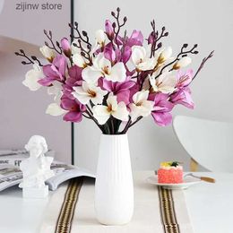 Faux Floral Greenery 5 Fork 20 Heads Artificial Magnolia Bouquet Wedding Home Decoration Fake Flowers Photography Props Wedding Flowers Decoration Y240322