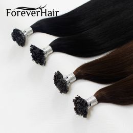 Extensions FOREVER HAIR 0.8g/s 16" 18" 20" 100% Remy Human Pre Bonded Flat Tip Hair Extension Straight Capsules Keratin Fusion Hair 40g/pac