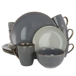 Plates Plate Dinner Set Restaurant 16 Pieces Luxurious Dinnerware In Stone Slate Ceramic Dishes To Eat