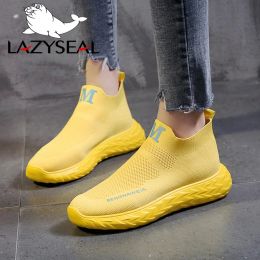 Boots LazySeal Breathable Platform Sneakers Women Shoes With Letter Decoration Mesh Round Toe Ankle Boots Shoes Lady Walking Footwear