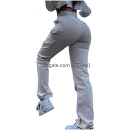 Jeans da donna 2024 Pantaloni lunghi con tasca Mti a vita di alta qualità Abbigliamento da lavoro alla moda ed elastico Trendy Street Trend Drop Delivery App Dhc2F
