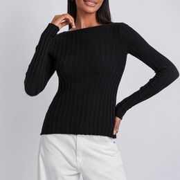 Women's Sweaters Fashion Tube Top Knit Tops Long Sleeve T-shirt Crew Neck Solid Slim Fit Fall Streetwear Casual Outfits