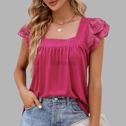 Women's T-Shirt Retro square neckline double-layer petal sleeve top for womens unique short sleeved summer casual T-shirt 240322