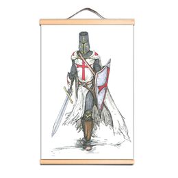 Knights Templar Wall Art Posters Christian Crusaders Canvas Scroll Painting for Classroom Living Room Dormitory Home Decoration CD20