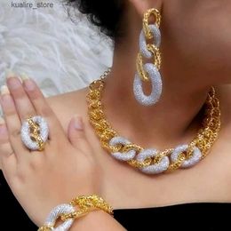 Charm Bracelets Missvikki Hiphop Cuban Big Links Jewelry Set Full Micro CZ Luxury African For Women Wedding Party Zircon Crystal Indian Neckalce L240322