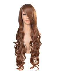 Wigs Cosplay Brown Wig FeiShow Synthetic Long Curly Halloween Women Black Hair Carnival Costume Cosplay Inclined Bangs Hairpiece