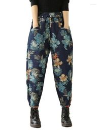 Women's Jeans QPFJQD Korean Vintage Floral Pants Autumn Spring Ladies Loose Print Casual Denim Trousers Women Retro Classic Luxury Harem