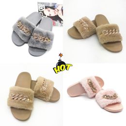 2024 Fashions In stock autumn and winter chain flash diamond fluffy slippers indoor and outdoor fluffy flat warm flip-flops 36-41