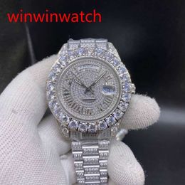 Luxury prong set watches 43mm silver Big diamond Mechanical man watch diamond face Automatic Mechanical Stainless steel men's273i