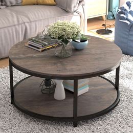 Nsdirect 36 Inch (approximately 91.4 Cm) Circular Living Room Coffee 2-layer Country Style Wooden Tabletop and Sturdy Metal Leg Table, Modern Design Home