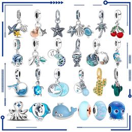 925 Silver Ocean Charm Shell Dolphin Mermaid Tail Blue Charm Suitable for Original Bracelets DIY Fashion Jewellery Free Shipping