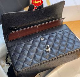 10A Mirror Quality Classic Quilted Double Flap Bag 25cm Medium Top Tier Genuine Leather Bags Caviar Lambskin Black Purses Shoulder Chain Box Designer Handbag 61f