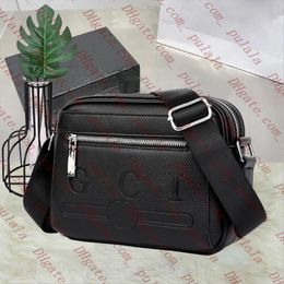 High quality Designer Men Shoulder bag briefcase fashion Black G Embossing Leather sacoche Zipper Crossbody Bag leisure or business Multi-fonction Messenger bag