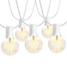 SUNTHIN White Outdoor String Lights, 96ft(48ft * 2 Pack) Patio with G40 Shatterproof LED Bulbs, Waterproof Conectable Hanging Outside Lights for Yard, Porch,