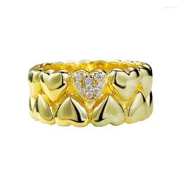 Cluster Rings SpringLady 18K Gold Plated 925 Sterling Silver Double Layered Heart-shaped High Carbon Diamond Ring Jewelry For Women Gifts