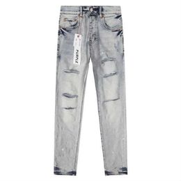 Jeans viola da uomo Jeans americani lavati effetto consumato Pantaloni dimagranti a gamba dritta da uomo