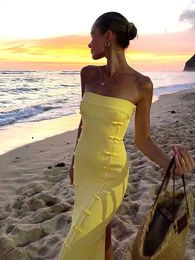 Women Fashion Chic Strapless Knitted Maxi Dress Slim Fit Sleeveless Wrap Hip Long Vestidos 2024 Summer Lady Beach Vacation Robes 240314