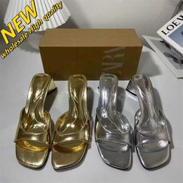 Cheap Store 90% Off Wholesale Straight Za Gold Womens with Shoes Silver 23 Line Year New and Square Thick Head Heels High Sandals Shaped High quality