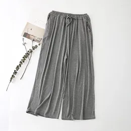 Women's Pants Summer Girls Trousers Modal Loose Thin Grey Wide Leg Casual Lace Up Cropped Female Plus Size Grey Cool Stretch