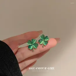 Stud Earrings S925 Sterling Silver Needle Clover Resin Decor Elegant