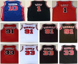 Mens Sports Jersey Embroidery 1 Derrick Rose Jersey The Worm 91 Dennis Rodman 33 Scottie Pippen Jersey Red White Black Shirts S7073130