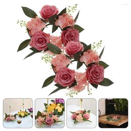 Decorative Flowers 2 Pcs Artificial Candlestick Garland Coffee Table Decor Flower Rings Decorate Ornament Wreath Simulated For Cloth Fake