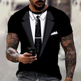 Fashion Mens T-shirts 3d Print Suit And Tie Pattern Plain Short Sleeved T-shirt For Mens Clothing High Street Streetwear Tops 240322