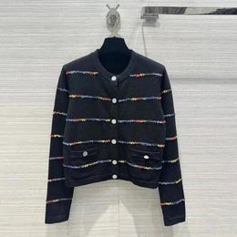 Women's Sweaters Autumn Colorful Yarn Inlay Stripe Cashmere Knitted Sweater Women Cardigan O-neck Single Breasted Long Sleeve Sweet