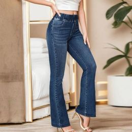 Women's Jeans Women Flare High Elastic Waist Slim Fit BuLift Denim Pants Vintage Solid Jean For 2024 Spring