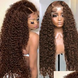 Synthetic Wigs Density Brown Lace Front Wig Deep Wave Frontal Hd Human Hair For Black Women Curly Drop Delivery Products Dhzb0