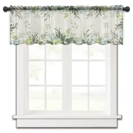 Curtain Summer Watercolor Eucalyptus Leaf Farm Small Window Valance Sheer Short Bedroom Home Decor Voile Drapes
