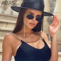 Sunglasses Trendy Retro Hexagon Chain Sunglasses for Women 2023 Brand Designers Unique Polygonal Womens Small Frame Glasses J240322