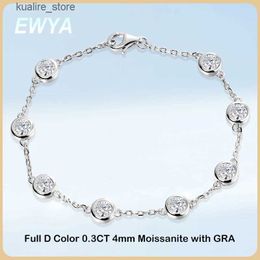 Charm Bracelets EWYA Trendy Real D Color Full 4mm 0.3CT Moissanite Tennis For Women S925 Silver Plated 18K Diamond Hand Link s L240322