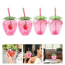 Wine Glasses 4 Pcs Strawberry Cup Students Milk Tea Plastic Cups Tumbler Lid Drinking Kids