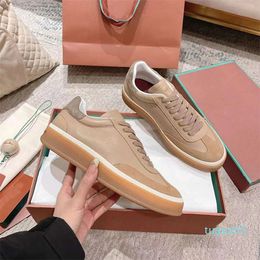 2024 Spring Little White Couple Casual Sports Board Colour Block Flat Bottom Thick Sole Leather Shoes