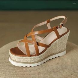 Sandals Cross Wedge Heeled Shoes For Women Open Toe Belt Buckle Platform Design Causal Summer Beach