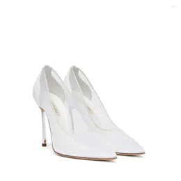 Dress Shoes White Sewing Decoration Jacquard Fabric Pointed Toe High Heels Solid Concise Style Sapatos Femininos De Luxo