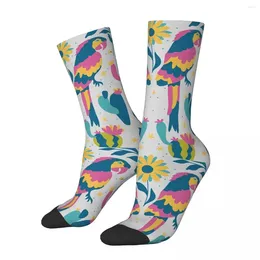 Men's Socks Retro Cactus And Flower Parrot Pet Bird Unisex Novelty Pattern Printed Happy Crew Sock Gift