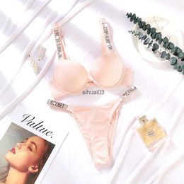 Sexy Letter Rhinestone Lingerie Briefs Set Thongs Girl Push Up Bra Panty 2 Piece For Women Comfort Adjustable Underwear Sets Pink Bras X1122L2403