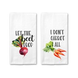 I Don't Carrot All, Let The Beet Drop Funny Vegetable Saying Waffle Kitchen Tea Towel Hostess Christmas Gift Napkins